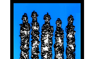 Peinture : l’artiste algérien,Hamza Bounoua intègre la collection du Dafen Art Museum (Shenzen). Toile calligraphiée bleue de l'artiste algérien Hamza Bounoua